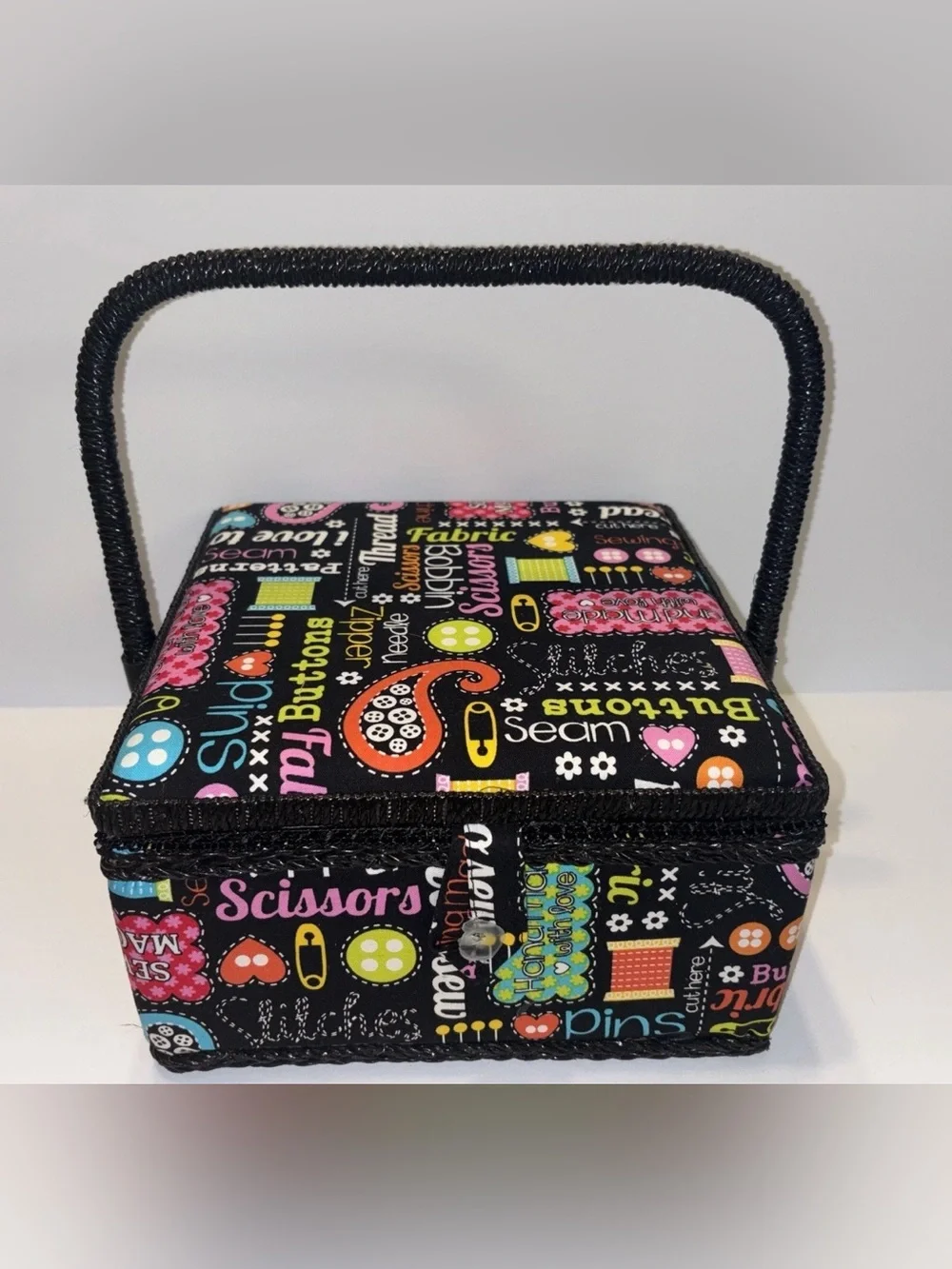 Sewing Basket Sewing Design New  9” X  9” X 4” With Tray Inside Colorful